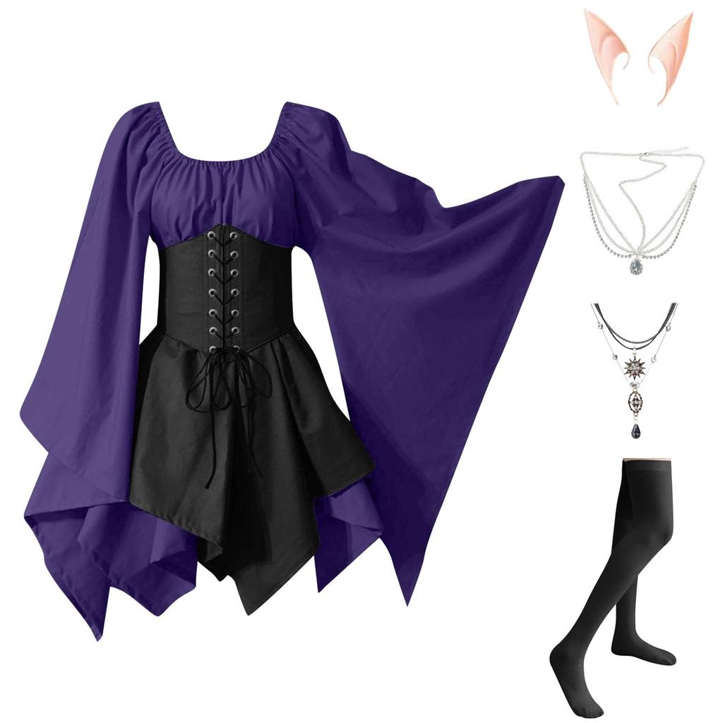 Women Fashion Long Sleeve Vintage Dress Cosplay Party Evening Night Formal Dress