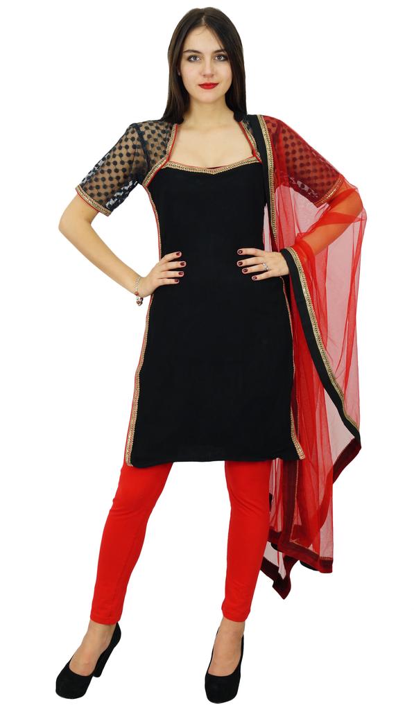 Atasi Womens Readymade Black Georgette Straight Salwaar Kameez with Dupatta