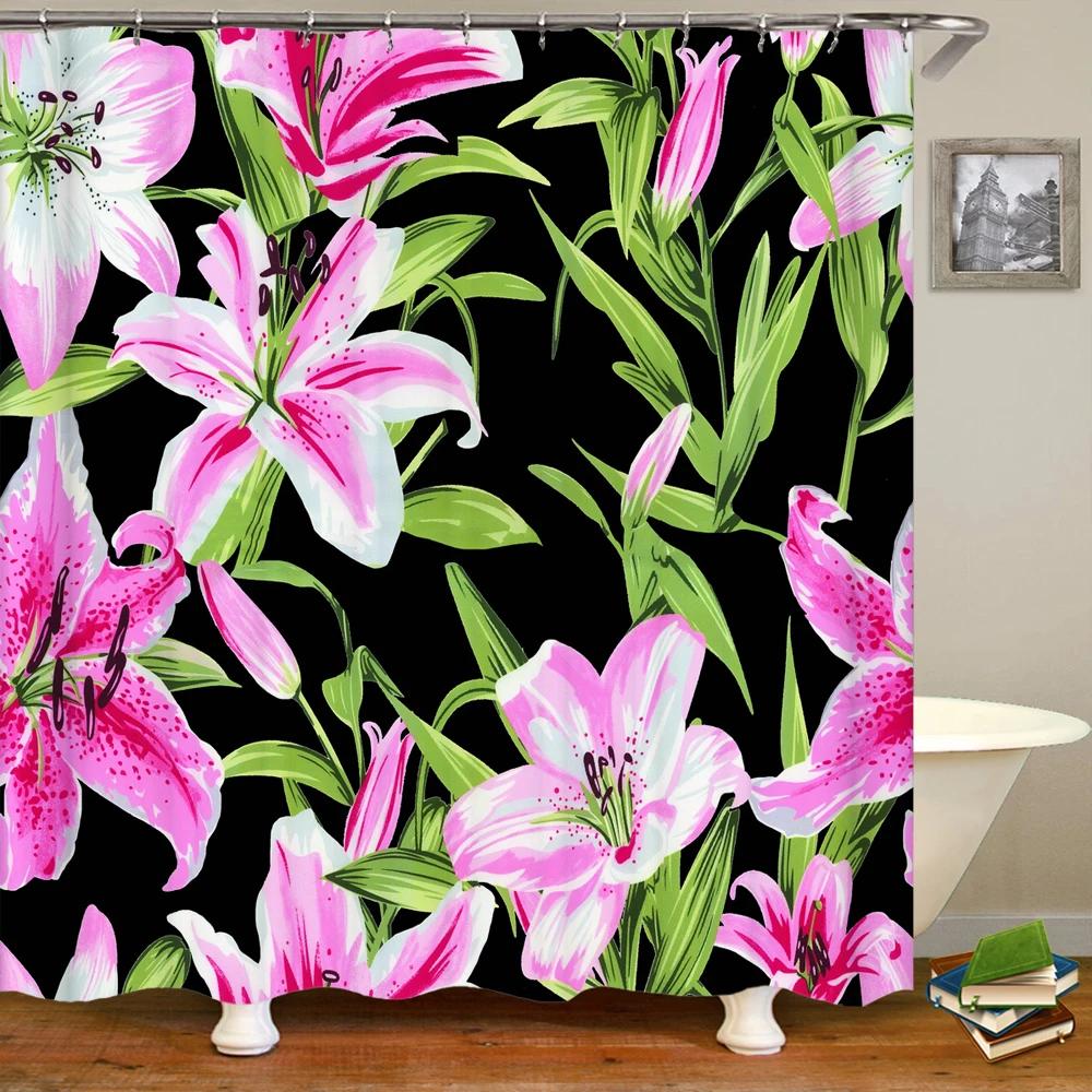 Shower Curtain Nordic Style Fresh Plant Flower Leaf 3D Printing Shower Curtains Polyester Waterproof Home Decor Curtain 180x180