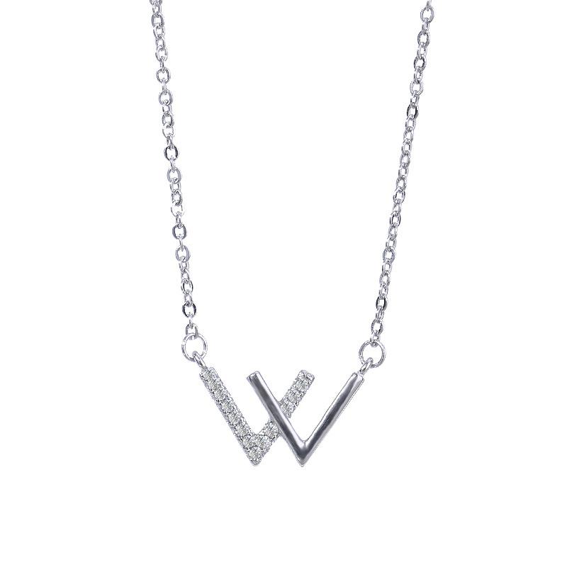 Personalized Trendy Xw Ring Flash Diamond W Letter Earrings Double V Bracelet Niche Necklace