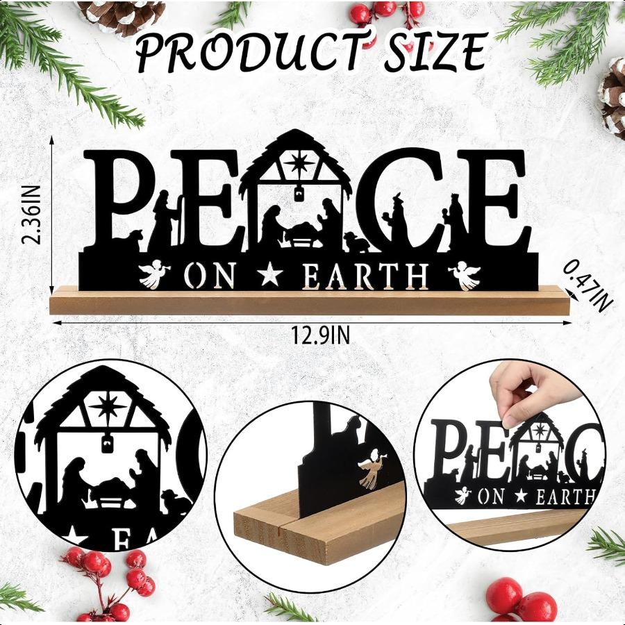 Pinkunn Metal Nativity Sets for Christmas Decorations Black Metal Nativity Scene with Wooden Base for Christmas Xmas Home Indoo