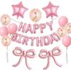 Pink Balloon Set with Bow, Birthday Letters, Colorful Confetti Balloons for Princess Tea Party, Birthday Proposal