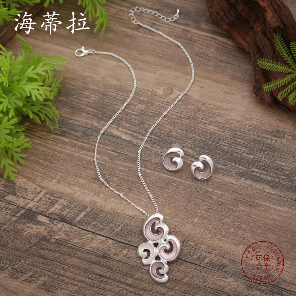 New enamel color hollow flower stud earrings pendant set, women's simple and high-end petal necklace