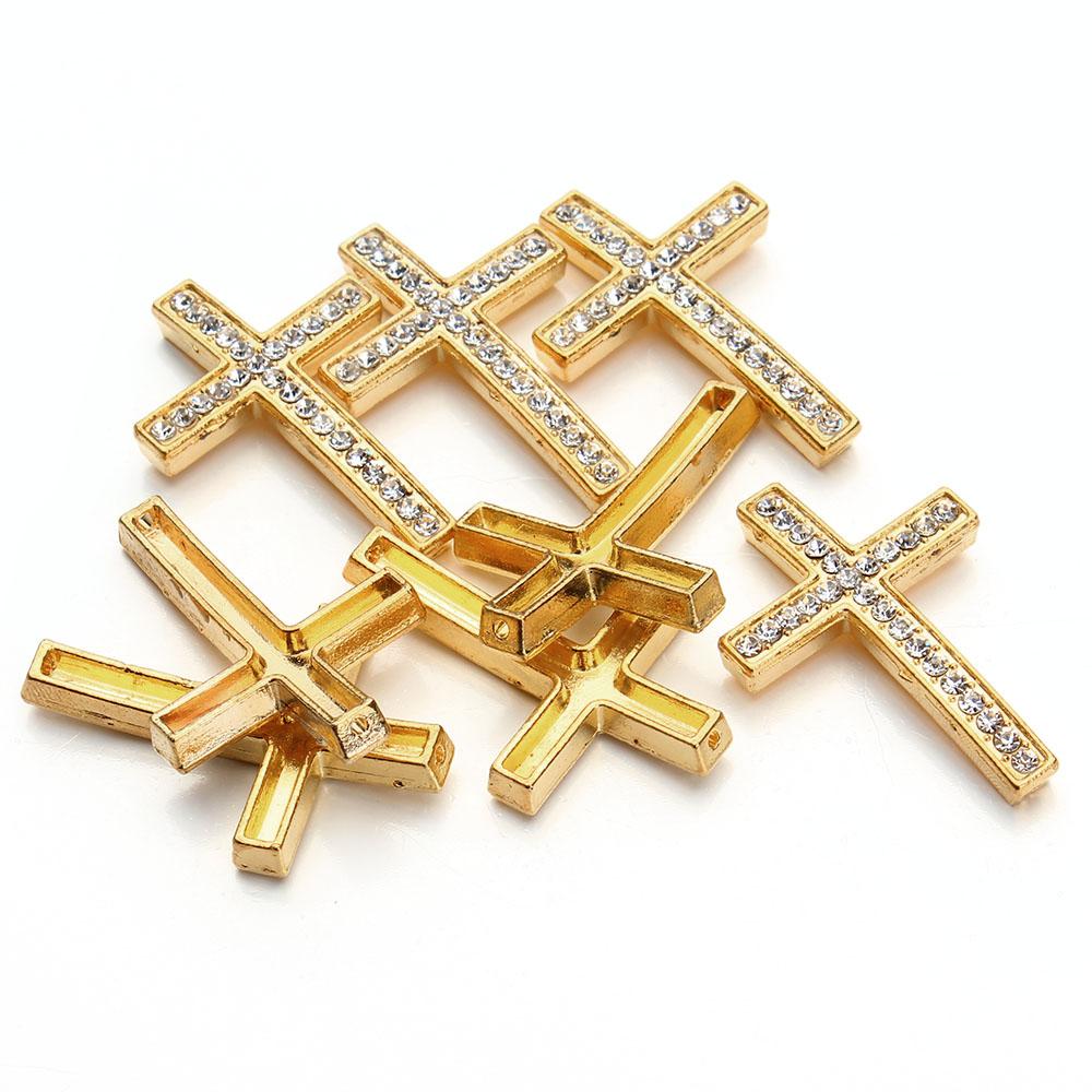 5pcs Rhinestone Sideway Cross Charms Gold/Silver/Gun Black Color Pendant for Jewelry Making DIY Bracelet Necklace Accessories