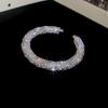 Sparkling Rhinestones Threaded Round Open Bangle Bracelet Adjustable Metal Wrist Jewelry Gift For Women Lady