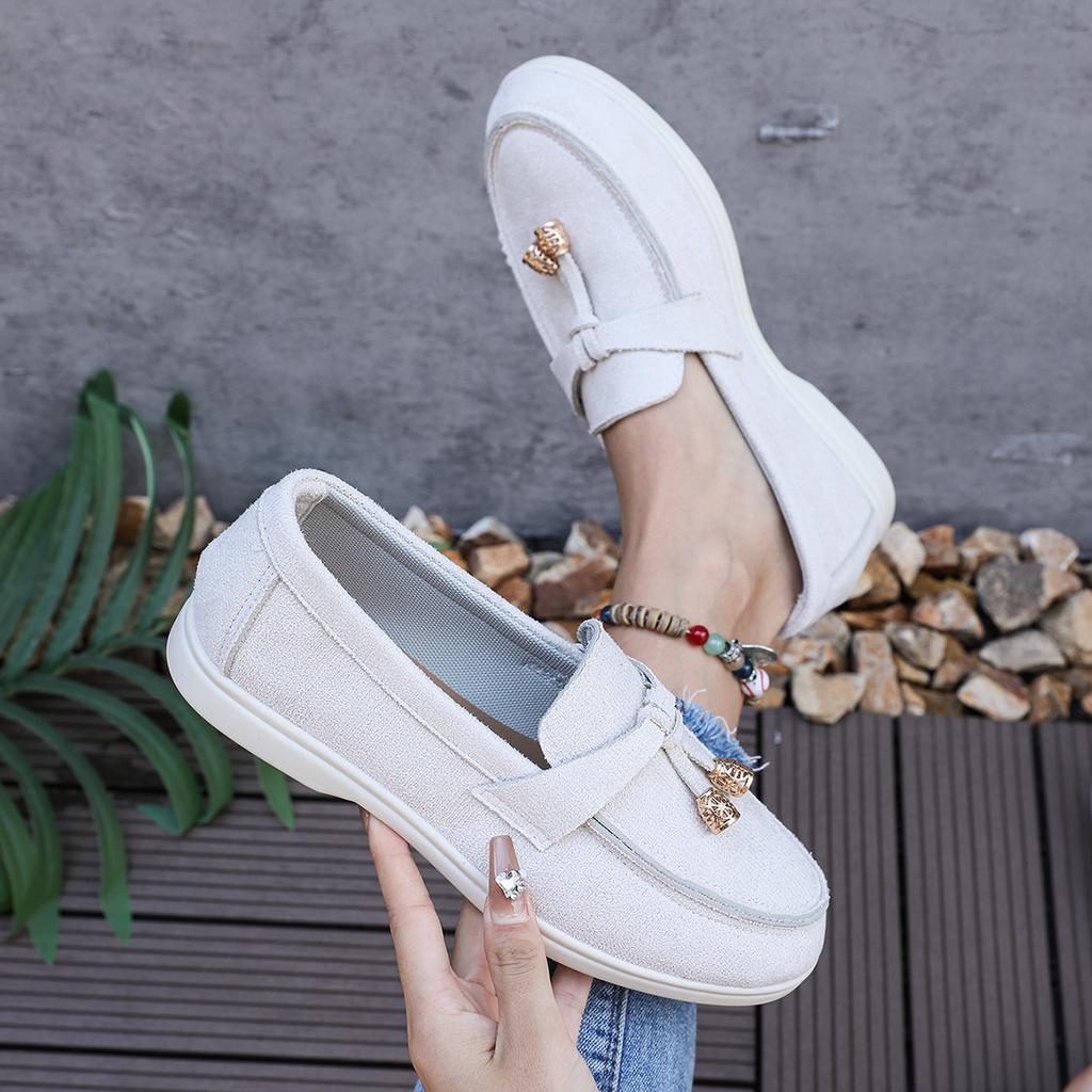 European and American Foreign Trade Suede Flat Bottom Large Size Low-top Single Shoes Women's Soft Sole Light Solid Color Foot Shoes Wish Independ