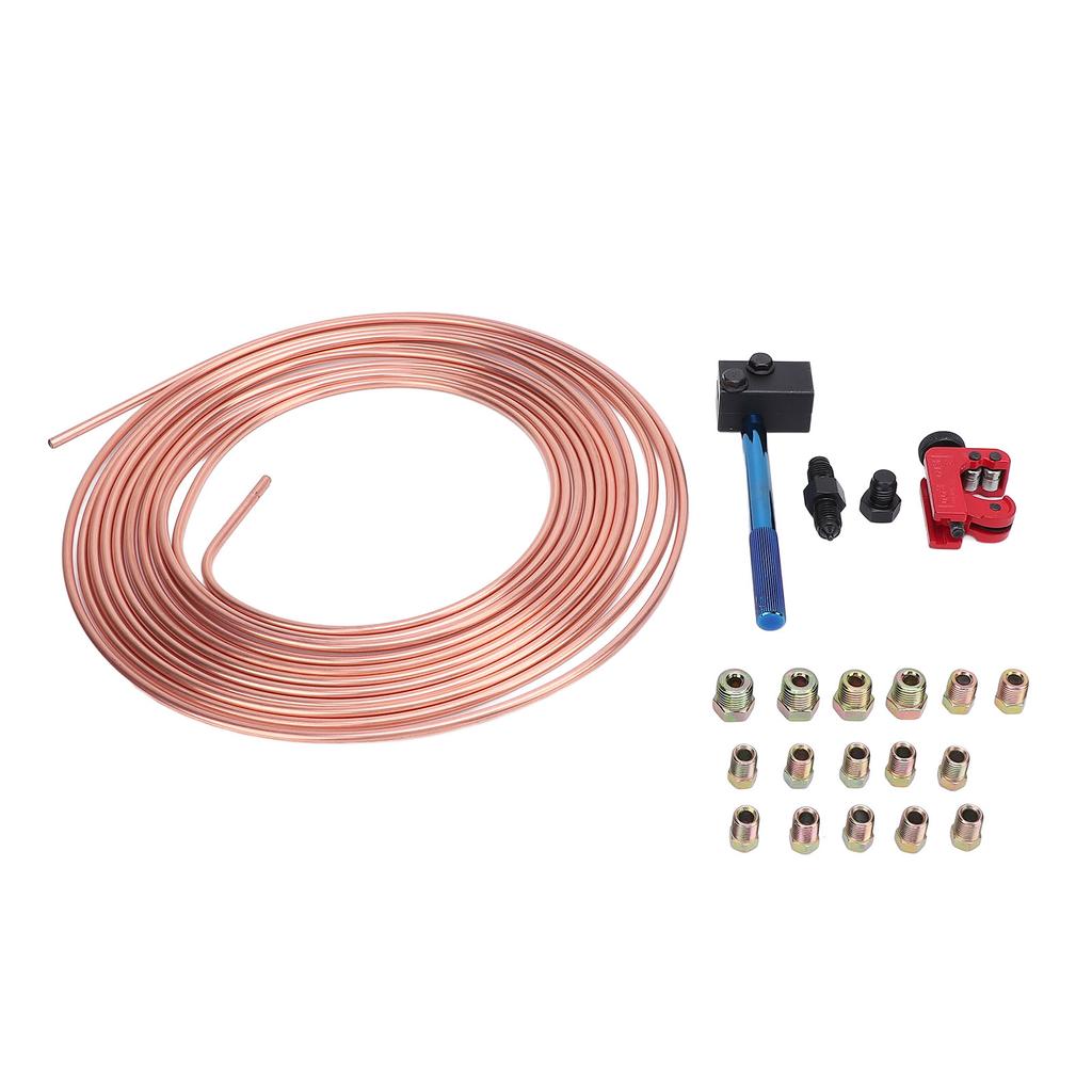 Brake Line Tubing Coil Kit Copper Alloy 3 16in X 25Ft with 3 16in Double Flaring Tool Cutter for Vehicle Brake System
