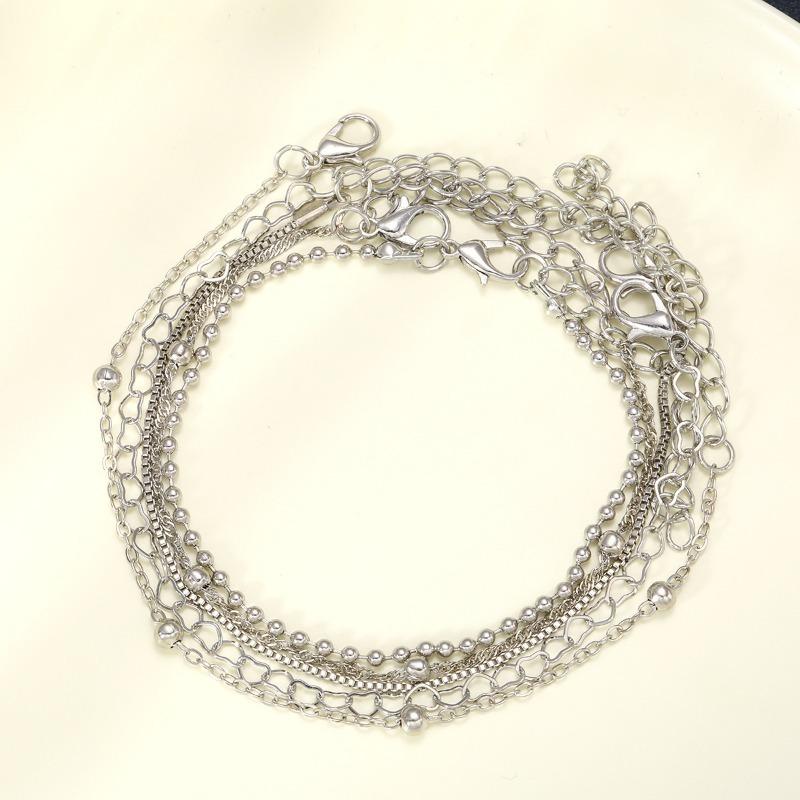 5-piece Bracelet Set, Women's Alloy Round Bead Heart Chain, Minimalist Box Chain Bracelet