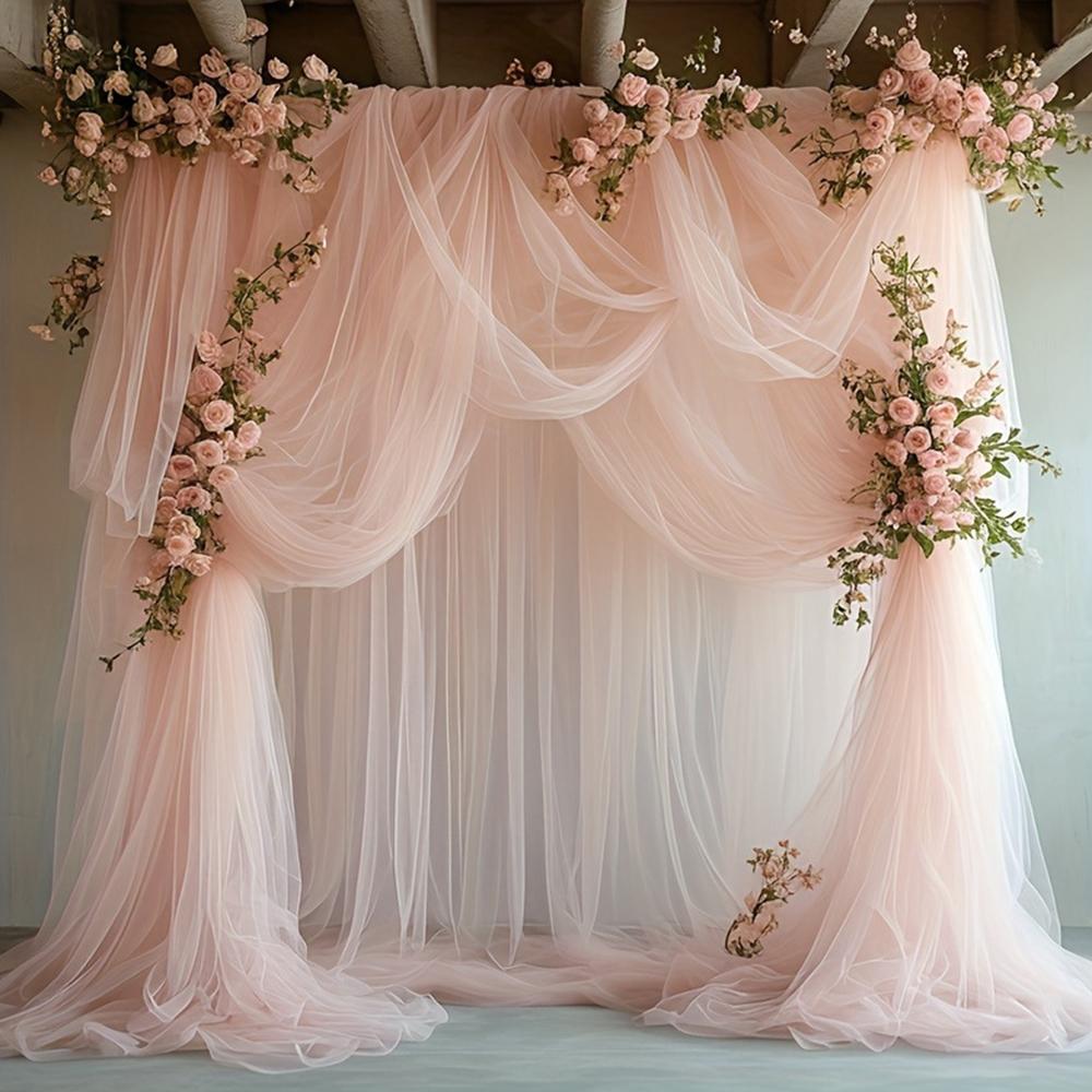 Set of 2 Wedding Arch Mesh Draping Fabric Sheer for Easter Bridal Shower Backdrop Outdoor Party Arches Church Ceremony Decoratio