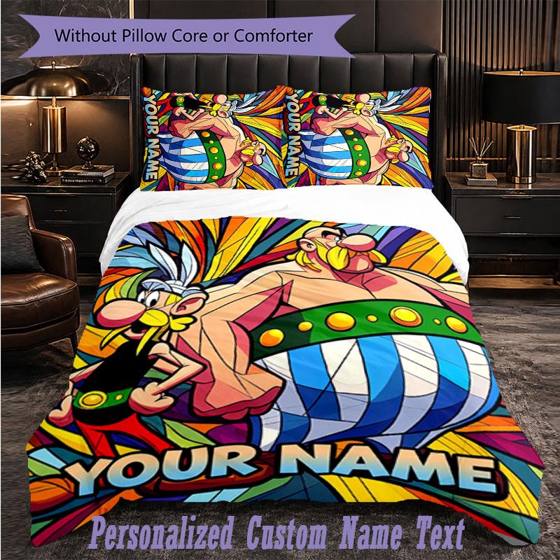 Personalized 3Pcs Bedding SetAsterix & Obelix Custom Text Duvet Cover Pillowcase Set Bedroom Gift