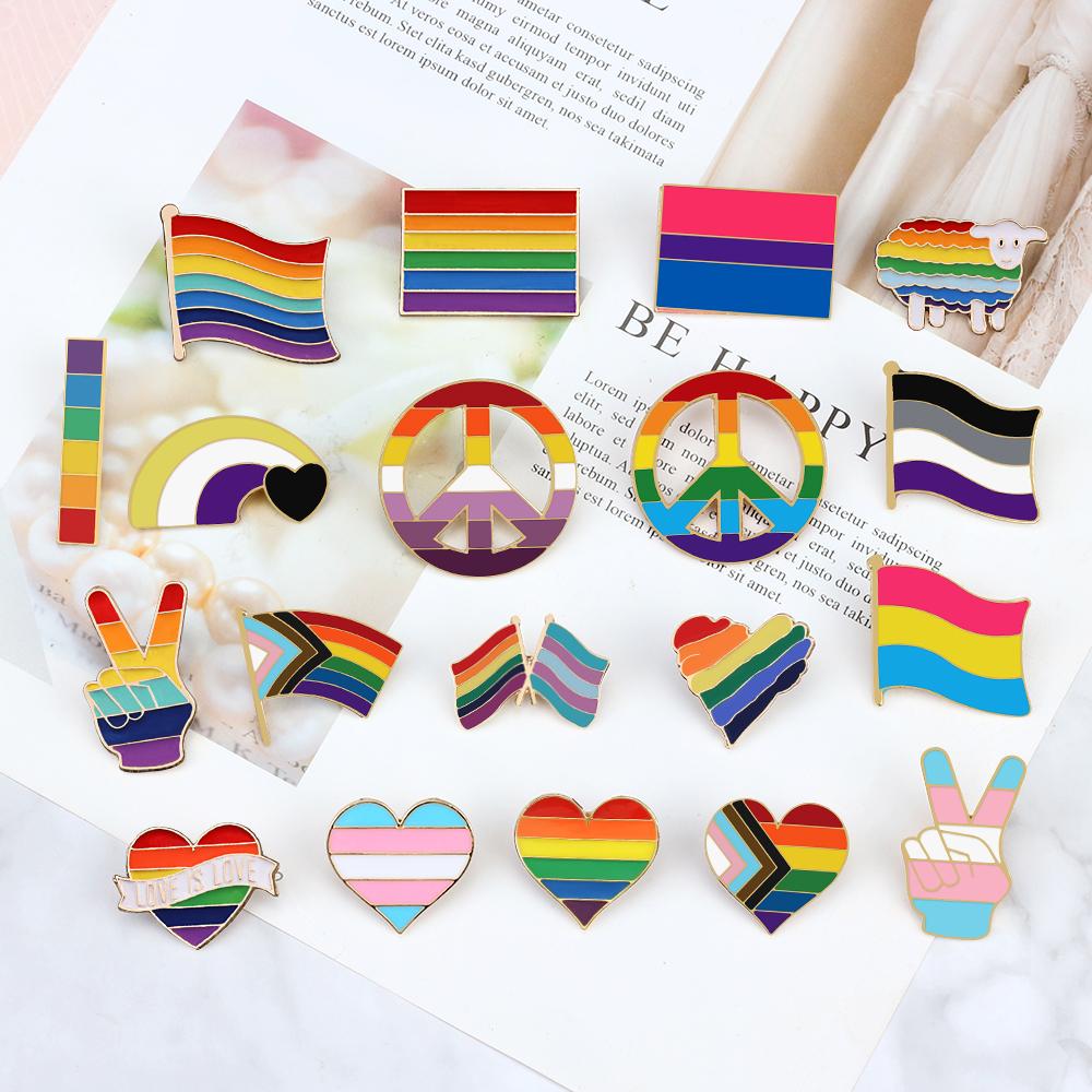 30 Styles Gay Les Pride Brooch LGBT Collection Rainbow Flag Enamel Pins Inclusive Progress Trans Asexual Badge Bag Jewelry Gifts