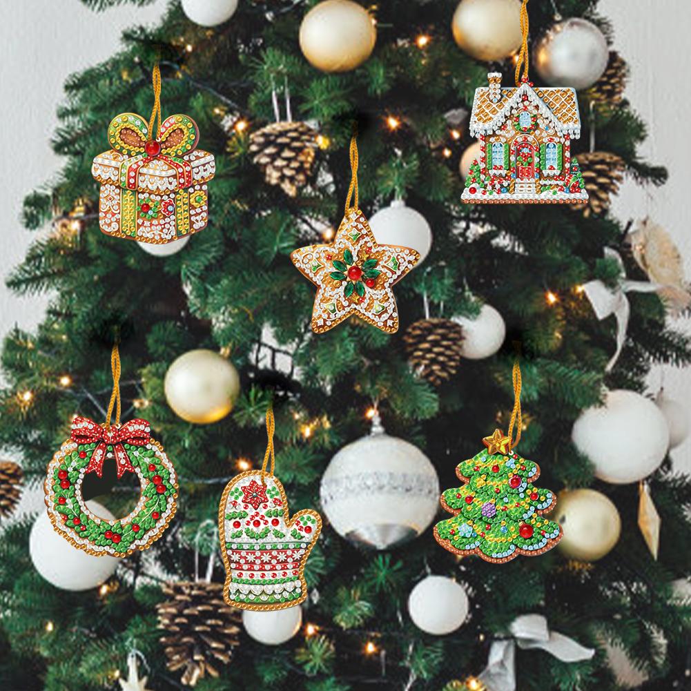 6pcs Xmas Theme 2D/Flat DIY Diamond Painting Set Hanging Diamond Art Kits Diamond Art Pendant Window Hanging Art for Home Decor