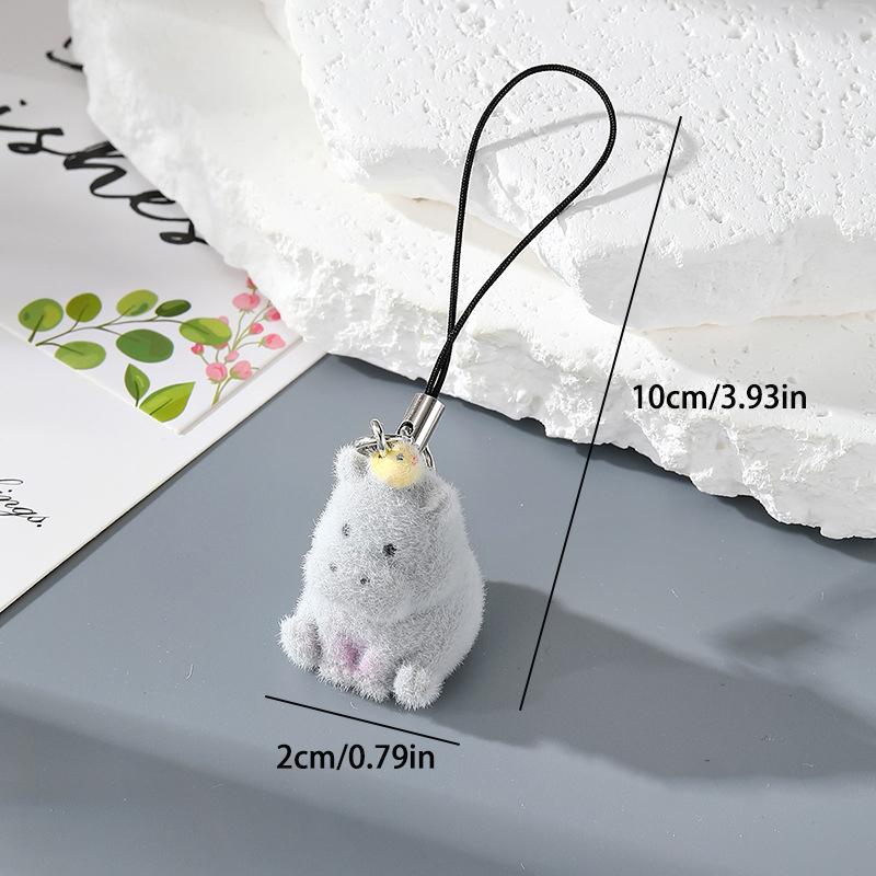 Fun Cartoon Flocking Animal Keychains Phone Lanyard Resin Cute Hexagonal Hedgehog Hippos Bag Earphone Case Pendant Girls Gift