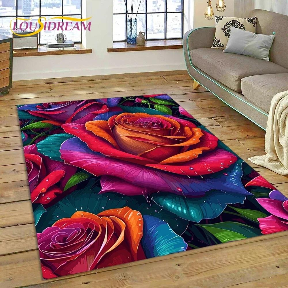 Gül Çiçekleri İskandinav Aşk Romantik Halı Kilim Yatak Odası Oturma Odası Ev Kanepe Dekorasyonu, Çocuk Oyunu Büyük Dekor Yer Paspası