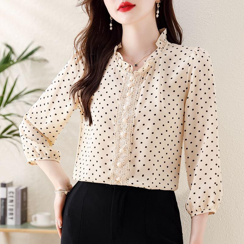 Splicing Lace Chiffon Shirt, Women's Spring Small Shirt, Women's Age Reducing Versatile Top