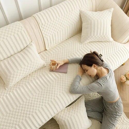 Asciugamano per divano in velluto delicato e solido, minimalista, antiscivolo, antipolvere, comodo cuscino per il sedile, decorazione per la casa, soggiorno