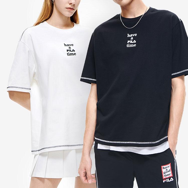 FILA X HAGT Collaboration Loose Casual Embroidered Letter Short Sleeve T-Shirt Unisex Tops White F11U229105F-WT