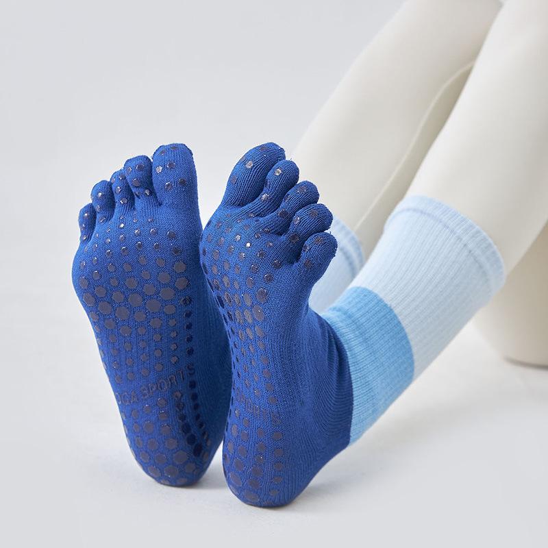 3-Color Color Matching High Tube Rubber Band Professional Women'S Non-Slip Yoga Socks Dance Five-Finger Socks Pressure Socks Training And Running