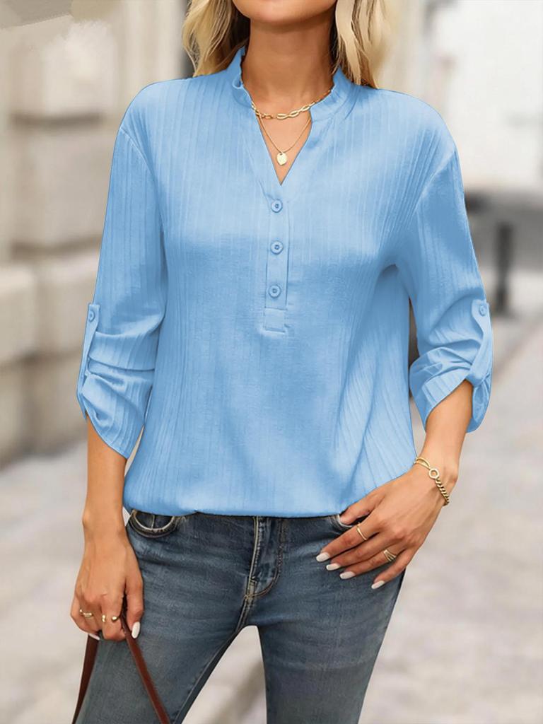 Trendy V-Neck Half-Button Women's Shirt - Fashionable and Versatile Top