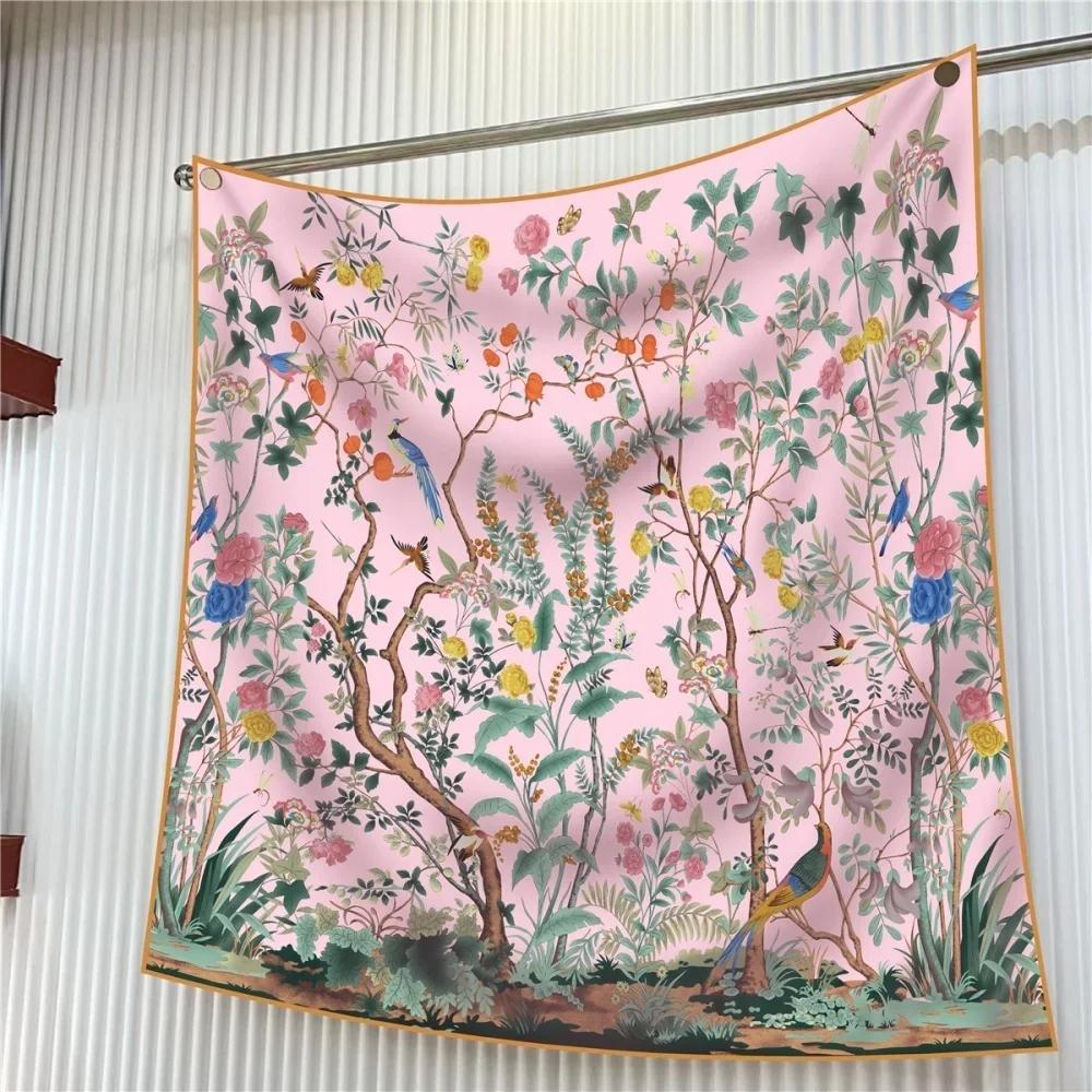 

90CM Silk Scarf Women Floral Printed Square Scarves Head Echarpes Silk Foulards Femme Wraps Beach Shawls Bandana Lady Hijabs 90CM x 90CM