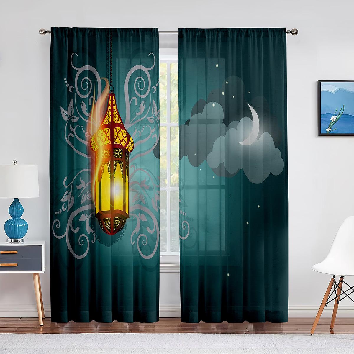 Рамадан Мубарак Прозрачная вуаль Шторы Мусульманский Ид Мубарак Окно Тюль Шторы для кухни — фото 14