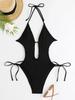 Trendy European and American One-Piece Swimsuit - Hollow Bandage Backless Design, Solid Color