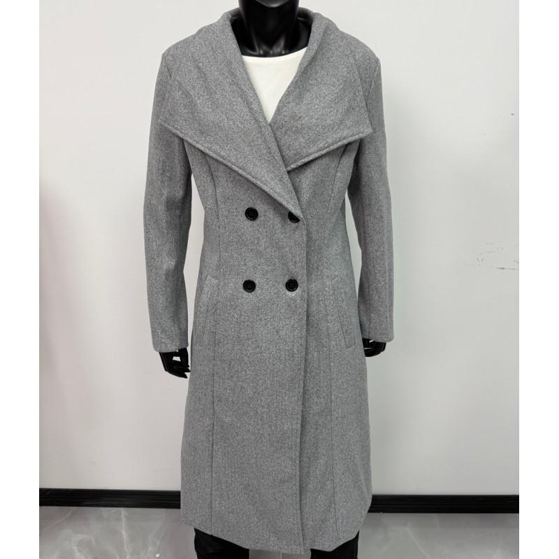 Damen Langer Wollmischmantel Übergroß Übergröße Trenchcoat Stil Winter Oberbekleidung Grau Blau
