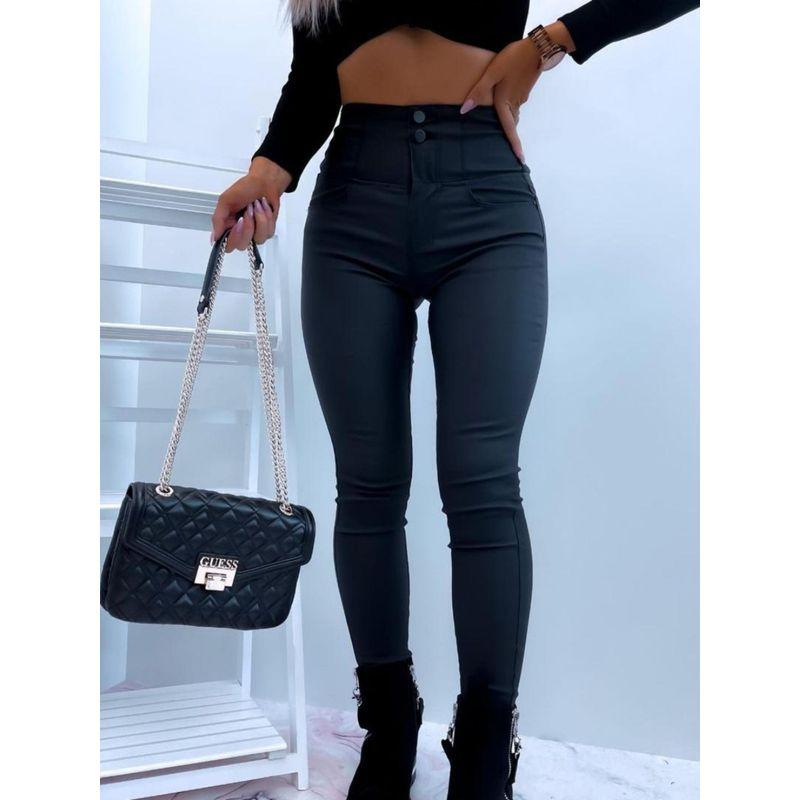 

European and American New Black Back Waist Zip-up Tight Trousers Women Black Back Zipper Tight Pants Black XL