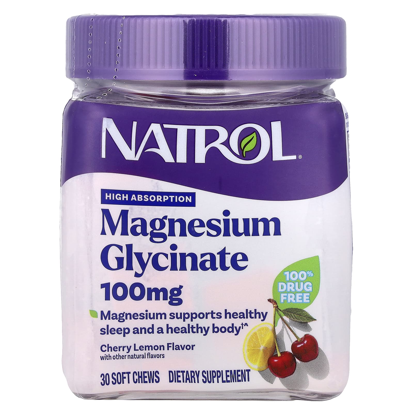 

Glycine Magnesium, High Absorption Cherry Lemon, 100Mg, 30 Soft Chews