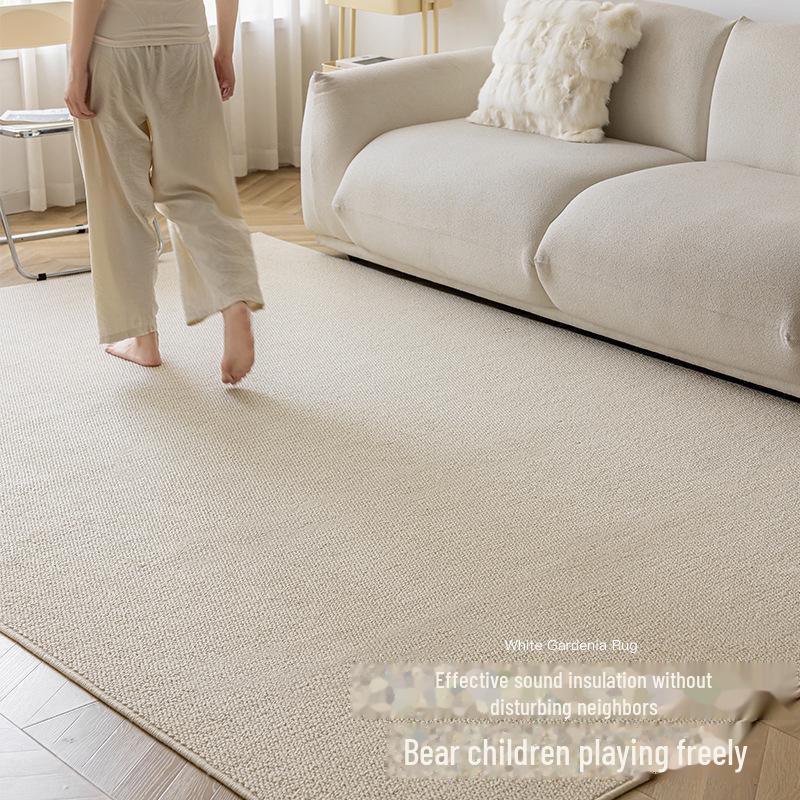 Cream Solid Color Anti-Scratch Bedroom Carpet - Thick Woven Imitation Sisal Floor Mat for Photography & Sound Insulation