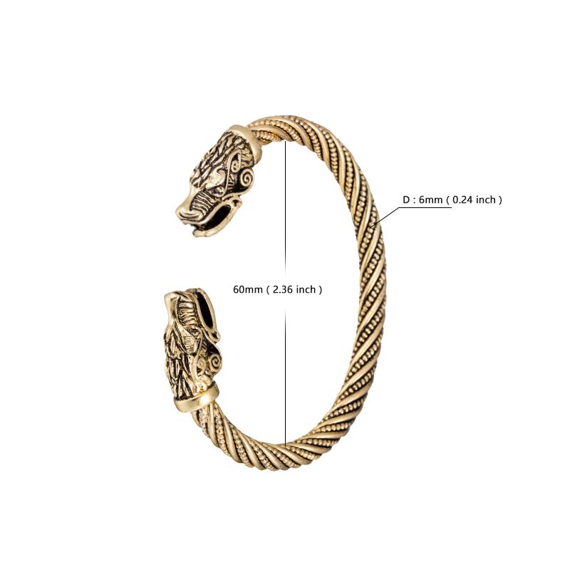 Dreamtimes Herren Nordischer Wikinger Drachen Armreif Vintage Loong Kopf Tier Geschnitzt Offener Manschettenarmreif Skandinavische Kostüm Accessoires