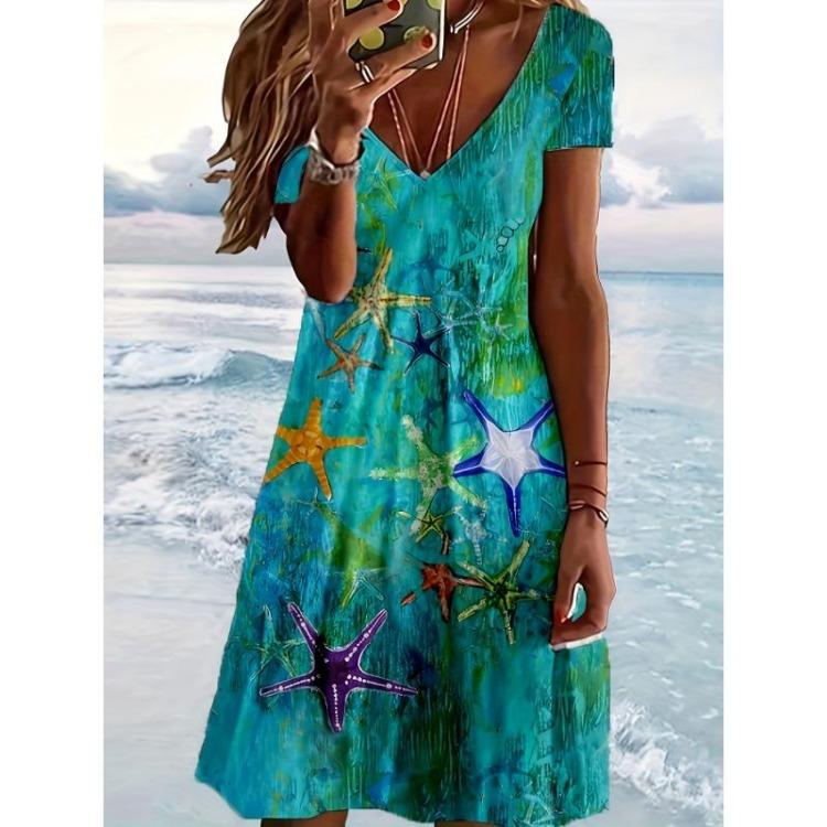 V Neck Printed Dress for Women Floral Summer S