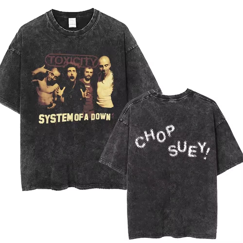 Vintage Washed System of A Down Toxicity Album Graphic T-shirt Unisex Rock Oversized Streetwear Short Sleeve Soft Cotton Breathable Tee Tops