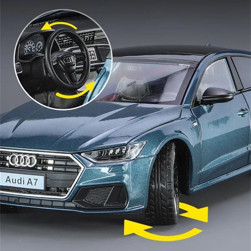 1:24 A7 Toy Car Model Diecast Alloy Vehicle Miniature Pull Back Sound & Light Doors Openable Collection Gift for Boy Kid