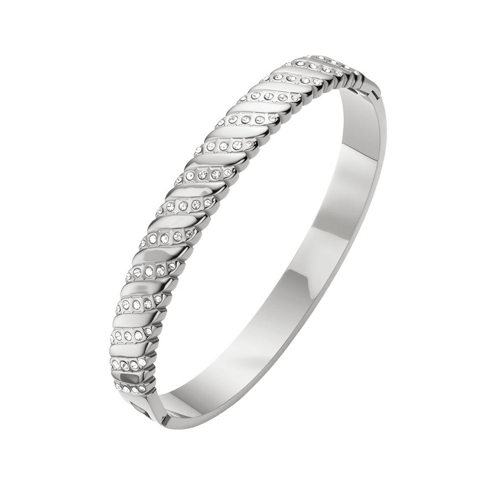 Exquisite Titanium Stainless Steel Bracelet with Irregular Inlaid Rhinestones - Starry Electroplated Design