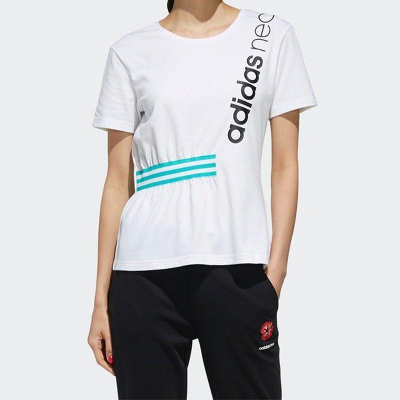 adidas T Shirts Women's White Crew Neck Moderate Straight Fit EJ7096