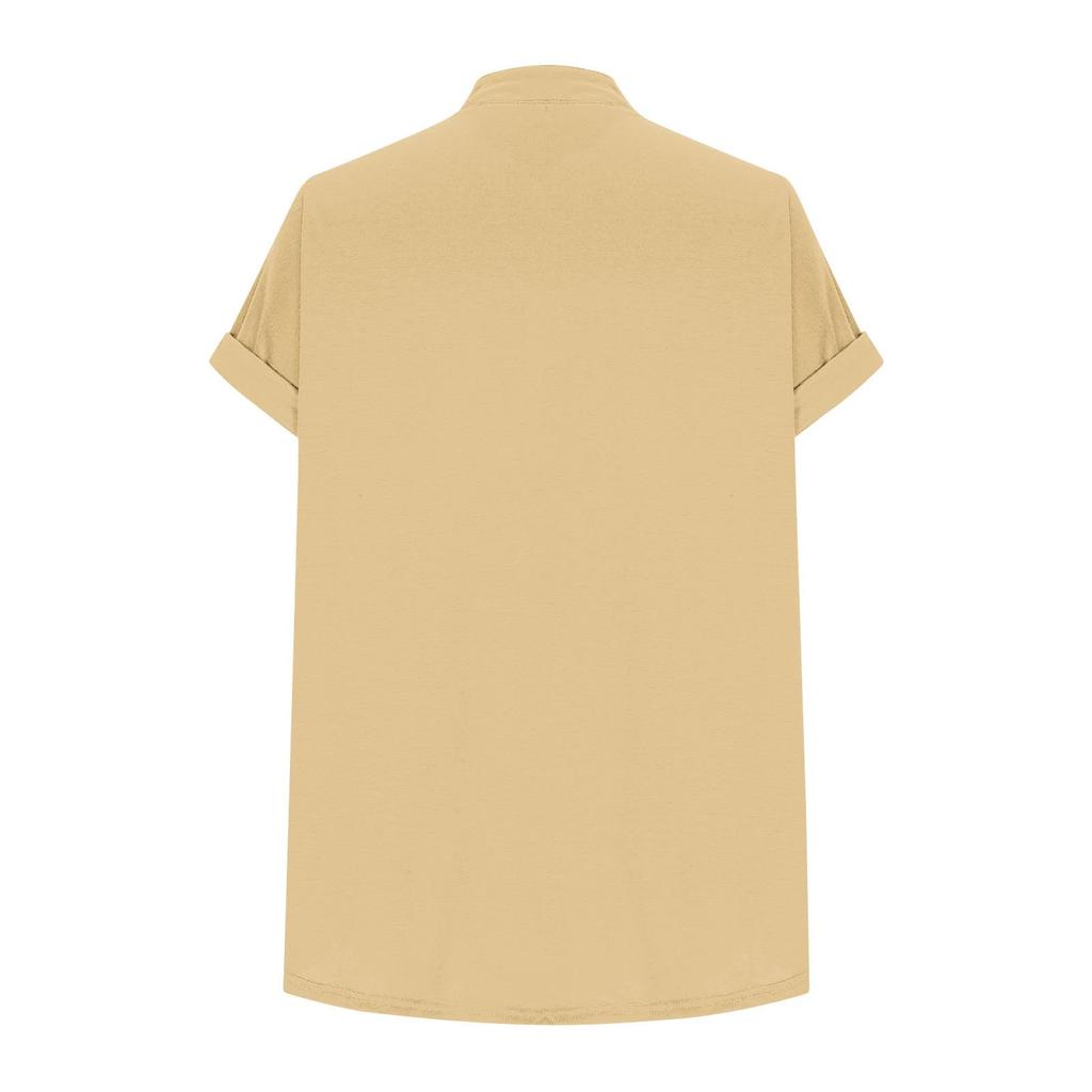 Damen Freizeit Locker Sitzend Kurzarm Knopf V-Ausschnitt Blumenmuster Bluse Top Leicht Atmungsaktiv Sommerhemd