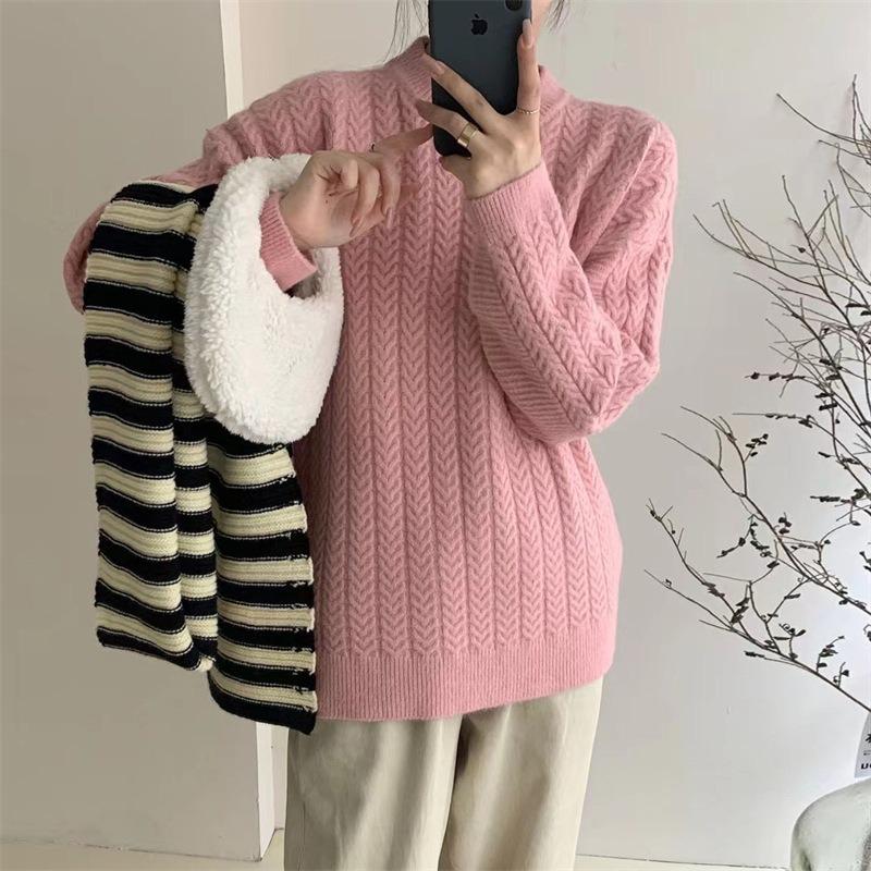 Soft Waxy Round Neck Twist Pullover Women's Top Autumn and Winter New Retro Lazy Premium Knitted Sweater Women's Clothing