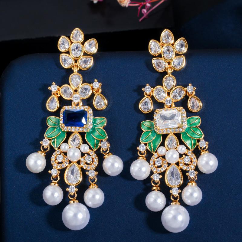 Vintage Bohemia Exaggerated Freshwater Pearl Earrings for Women Wedding Banquet 925 Silver Needle Zirconia Dangle Ethinc Jewelry