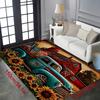 Vintage Car & Sunflower Rug for Living Room Decor | Farmhouse Style Area Rugs with Barn Design | Home Décor Accessories