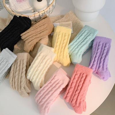 Solid Color Coral Velvet Super Soft Socks Women Winter Warm Thicken Coral Plush Socks Thermal Snow Home Sleep Floor Kawaii Socks