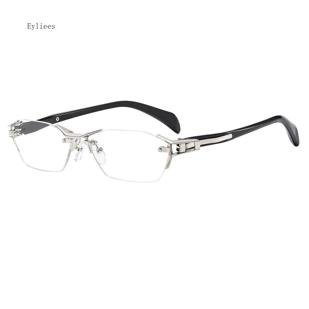 Vintage Frameless Color Change Reading Glasses Cut Edge Anti Blue Light Presbyopia Glasses High Definition Photochromic Eyewear