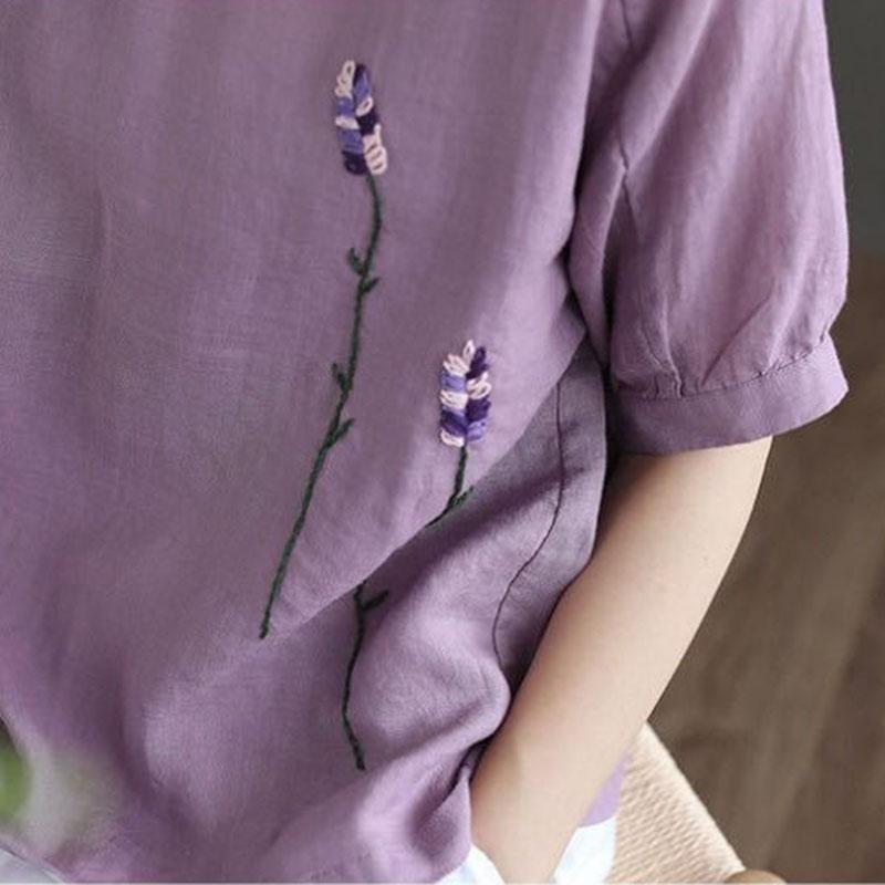 Women's Summer Embroidered Short Sleeve T-Shirt Round Neck Loose All-match Top
