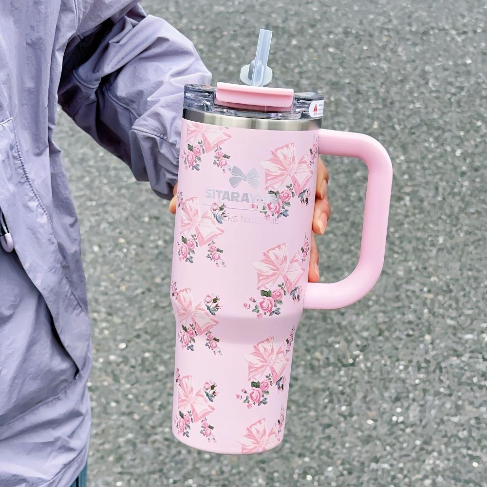 40oz Strohbecher 304 Edelstahl Auto Eisbecher Schleife Thermosbecher