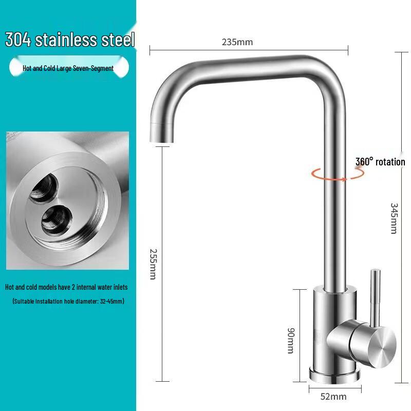 TLXT 304 Stainless Steel Swivel Kitchen Sink Faucet with Hot & Cold Water