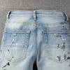Fashion Men's Denim Micro-stretch Cotton Youth Light Blue Splatter Paint Hole Patch Jeans