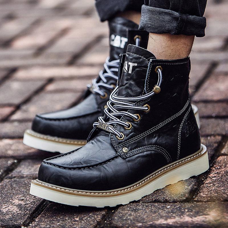 Unisex Carter Martin Leather Work Boots - British Style, High-Top, Yellow, Short Ankle Boots for Autumn and Winter.