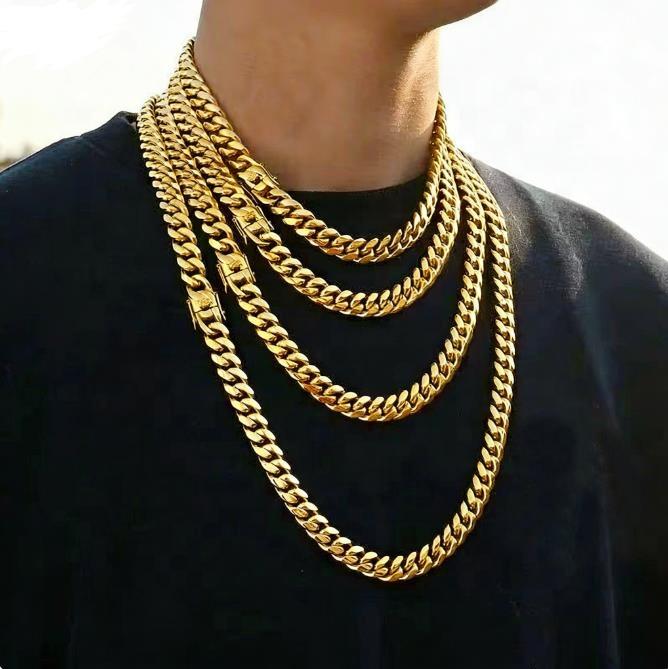 Fashionable Hip Hop Accessory Punk Versatile Gold Plated Polished Cuban Chain Stainless Steel Trendy Unisex Necklace