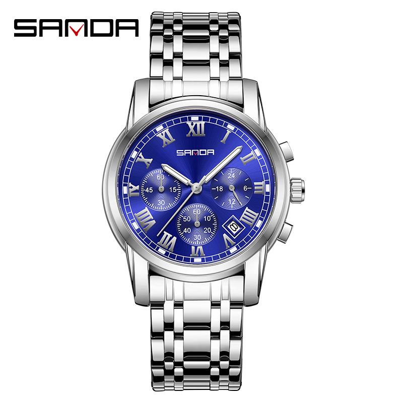 SANDA Unisex Quartz Watch: Men s Fashion Casual with Calendar, Three Eyes & Six Hands.