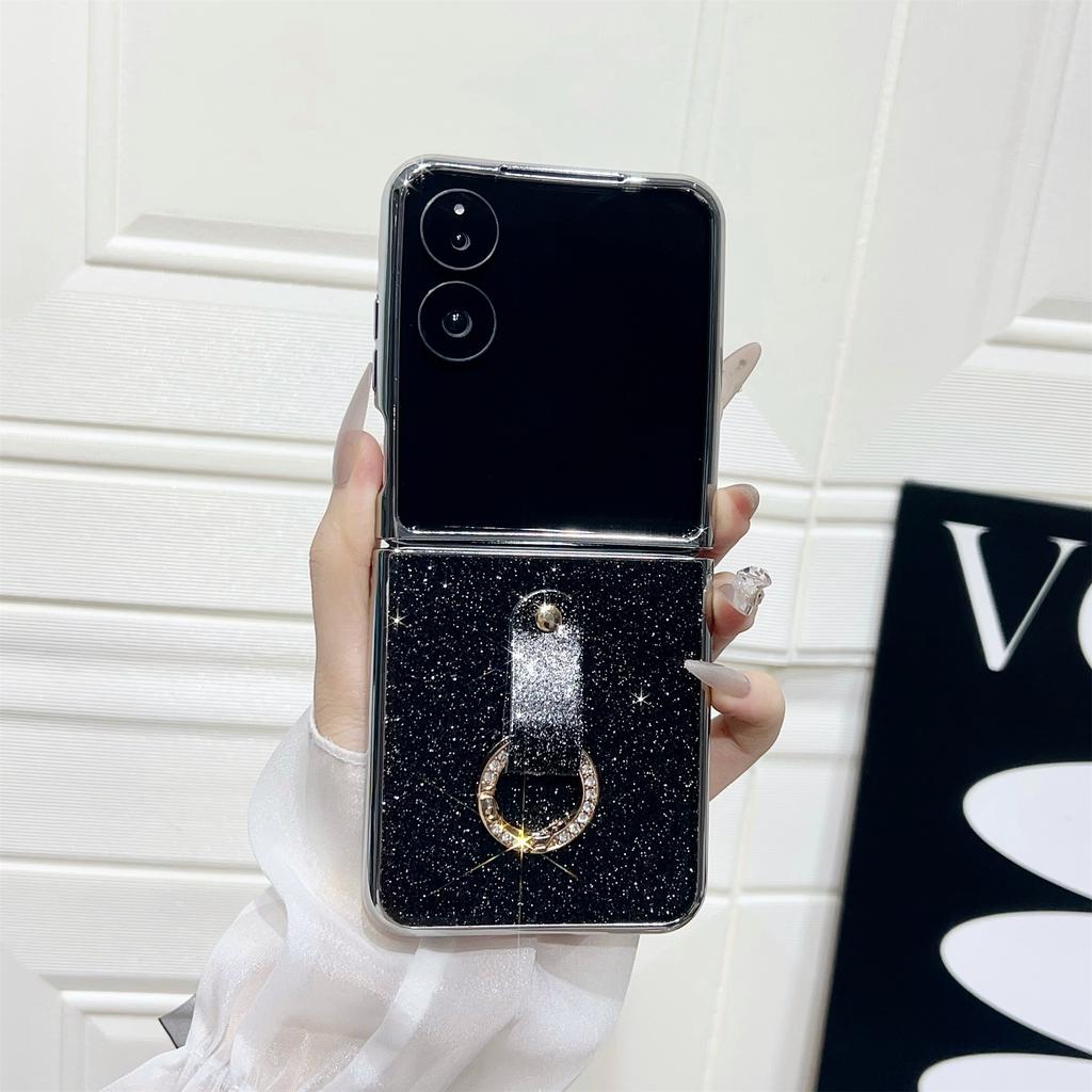 For Xiaomi Mix Flip 2 Case Electroplated Glitter PU Leather+PC Protective Cover with Portable Ring Strap